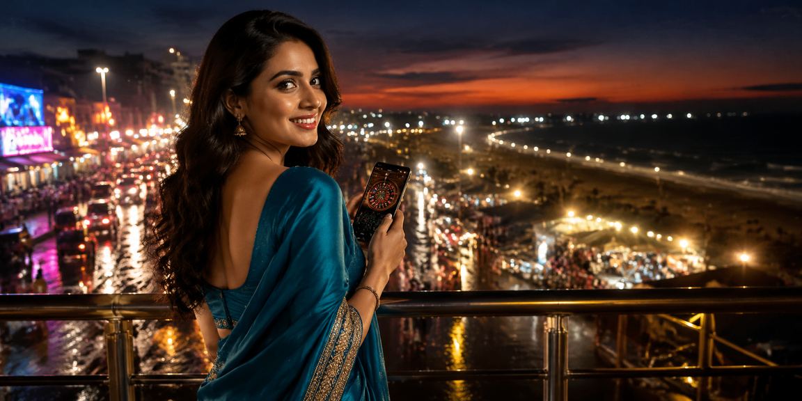 User logging in securely on mobile device wearing traditional saree